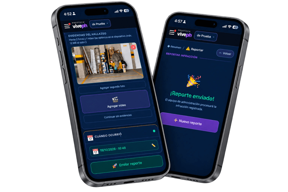 App viveph: reporte con evidencias y confirmación de envío